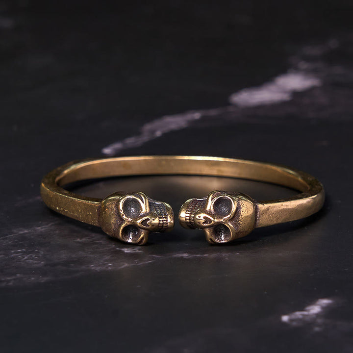 Buddha Stones The Lord Of The Corpse Forest Copper Brass Double Skull Keep Away Evil Spirits Cuff Bracelet Bangle - image 1