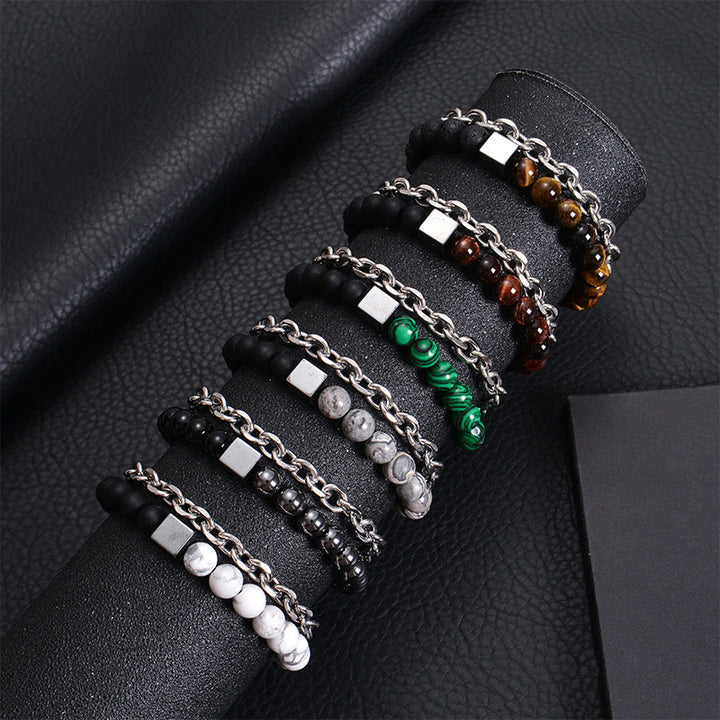 Buddha Stones Colorful Tiger Eye Frosted Stone Black Magnetite Titanium Steel Double Wrap Protection Bracelet - image 32