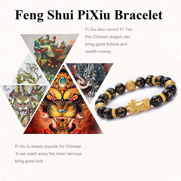 Buddha Stones Black Obsidian Black Onyx Alloy PiXiu Om Mani Padme Hum Strength Bracelet - image 9