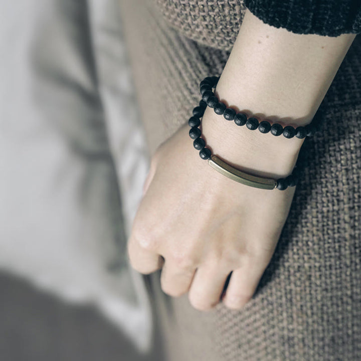 Buddha Stones Frosted Cut Surface Black Onyx Copper Brass Double Wrap Protection Bracelet - image 3