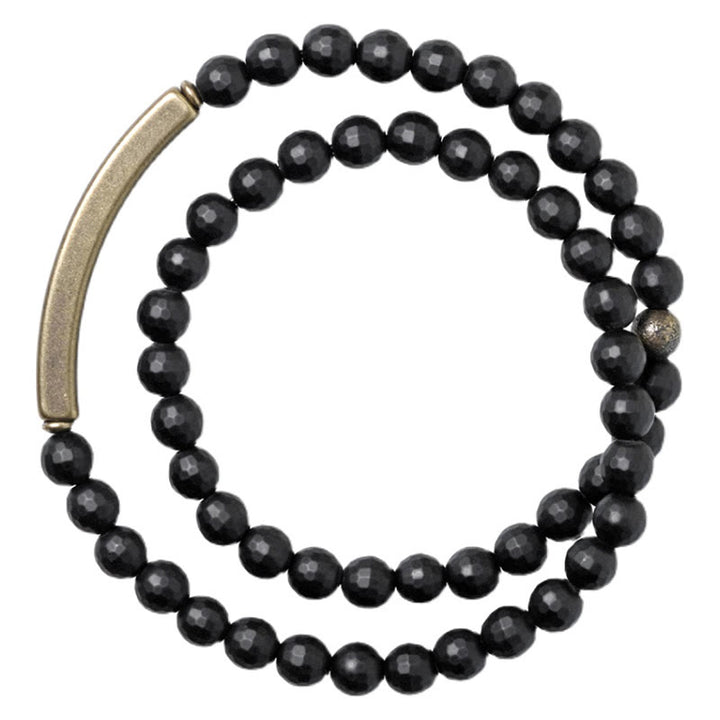 Buddha Stones Frosted Cut Surface Black Onyx Copper Brass Double Wrap Protection Bracelet - image 4