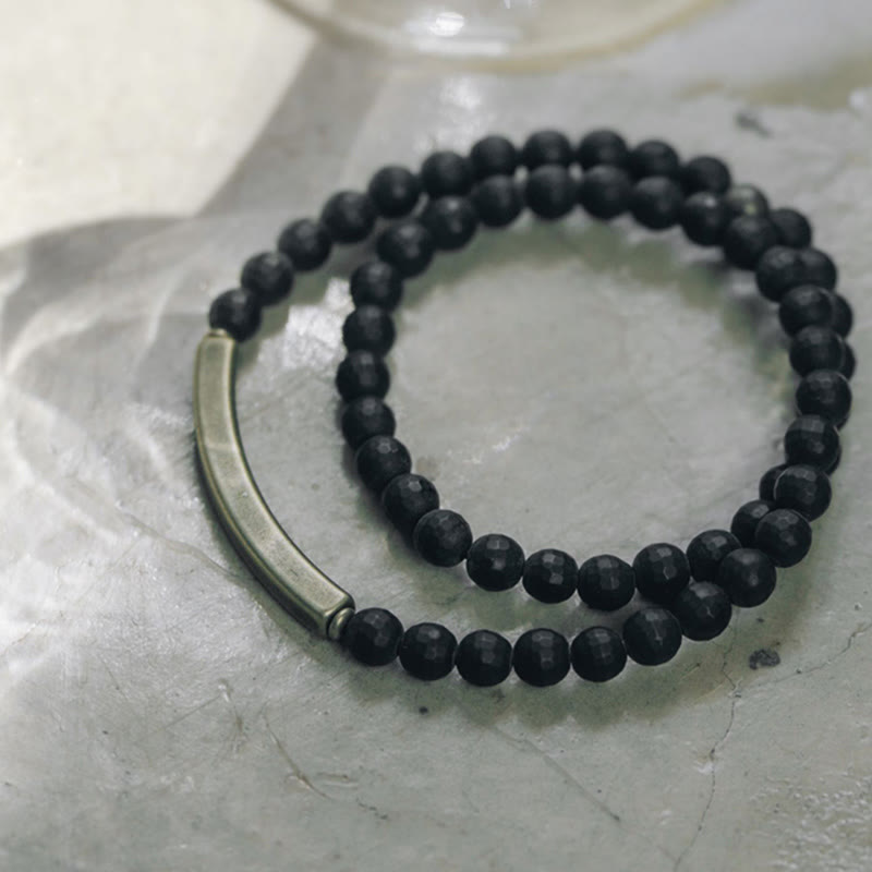 Buddha Stones Frosted Cut Surface Black Onyx Copper Brass Double Wrap Protection Bracelet - image 7
