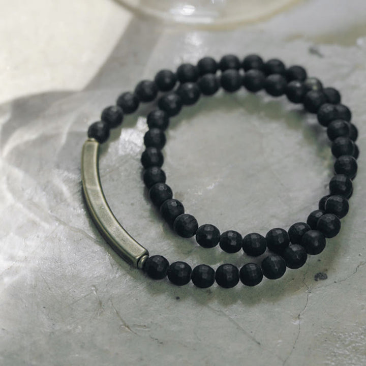 Buddha Stones Frosted Cut Surface Black Onyx Copper Brass Double Wrap Protection Bracelet - image 7