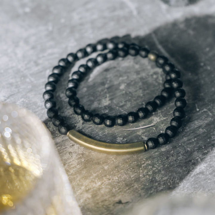 Buddha Stones Frosted Cut Surface Black Onyx Copper Brass Double Wrap Protection Bracelet - image 8