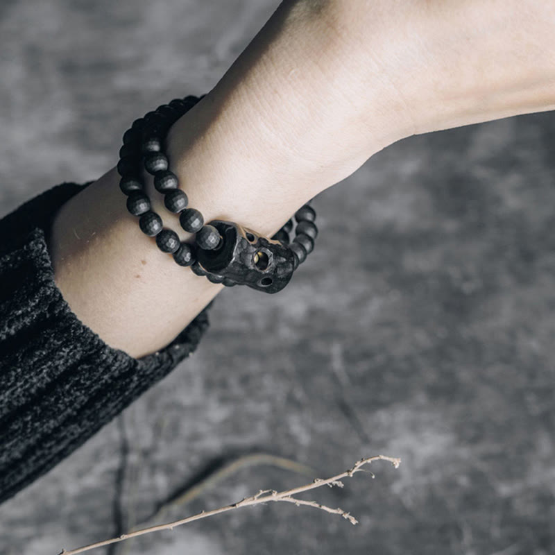 Buddha Stones Frosted Cut Surface Black Onyx Ebony Double Wrap Protection Bracelet - image 3