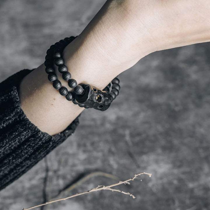 Buddha Stones Frosted Cut Surface Black Onyx Ebony Double Wrap Protection Bracelet - image 3