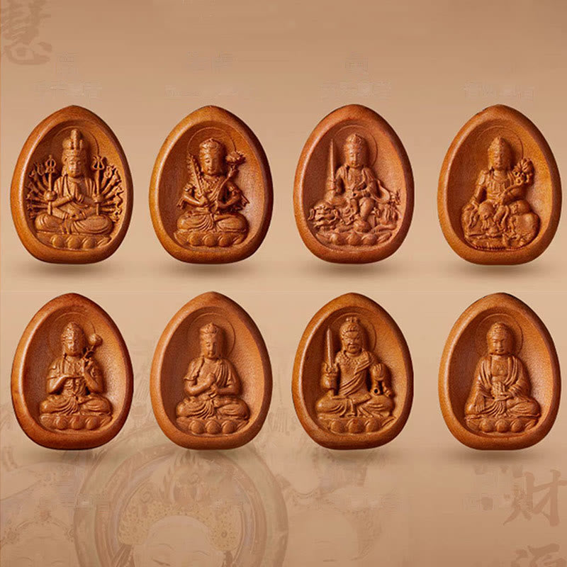 Buddha Stones Peach Wood Cinnabar Om Mani Padme Hum Chinese Zodiac Black String Necklace Pendants - image 1