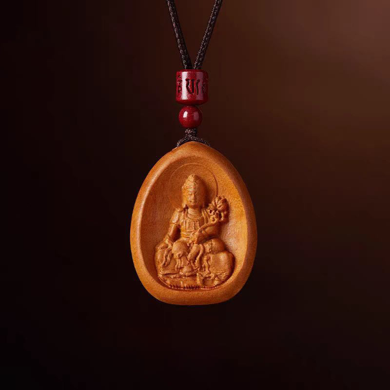 Buddha Stones Peach Wood Cinnabar Om Mani Padme Hum Chinese Zodiac Black String Necklace Pendants - Peach Wood-Dragon Snake - image 0