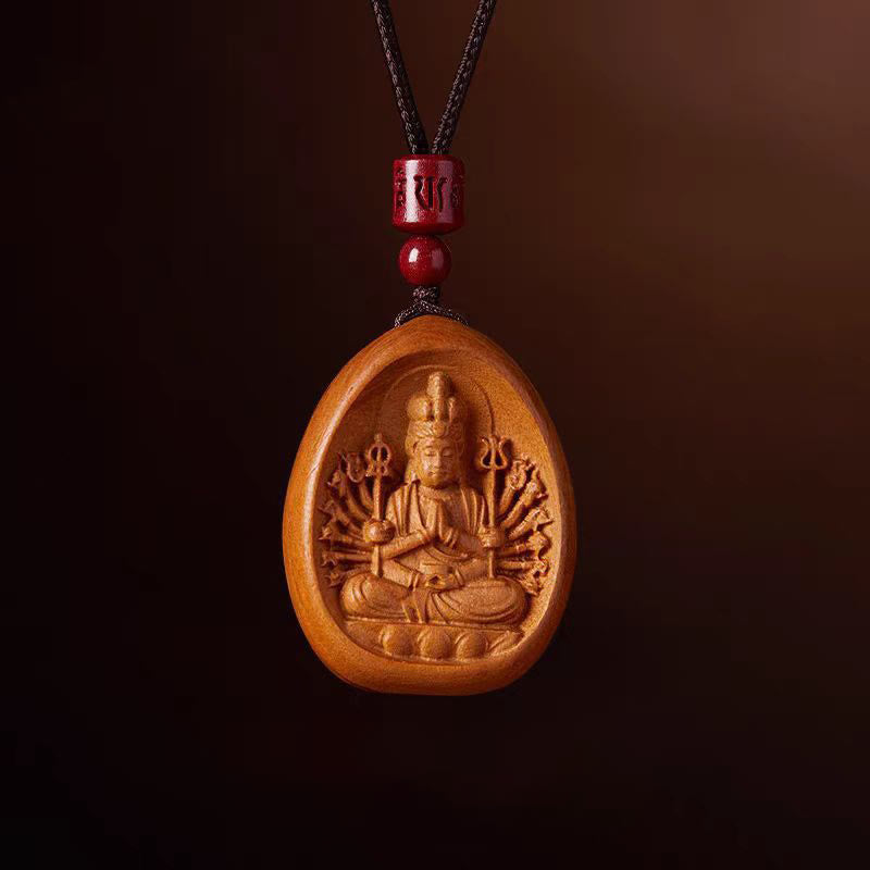 Buddha Stones Peach Wood Cinnabar Om Mani Padme Hum Chinese Zodiac Black String Necklace Pendants - Peach Wood-Rat - image 20