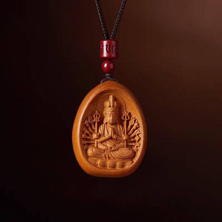Buddha Stones Peach Wood Cinnabar Om Mani Padme Hum Chinese Zodiac Black String Necklace Pendants - Peach Wood-Rat - image 20