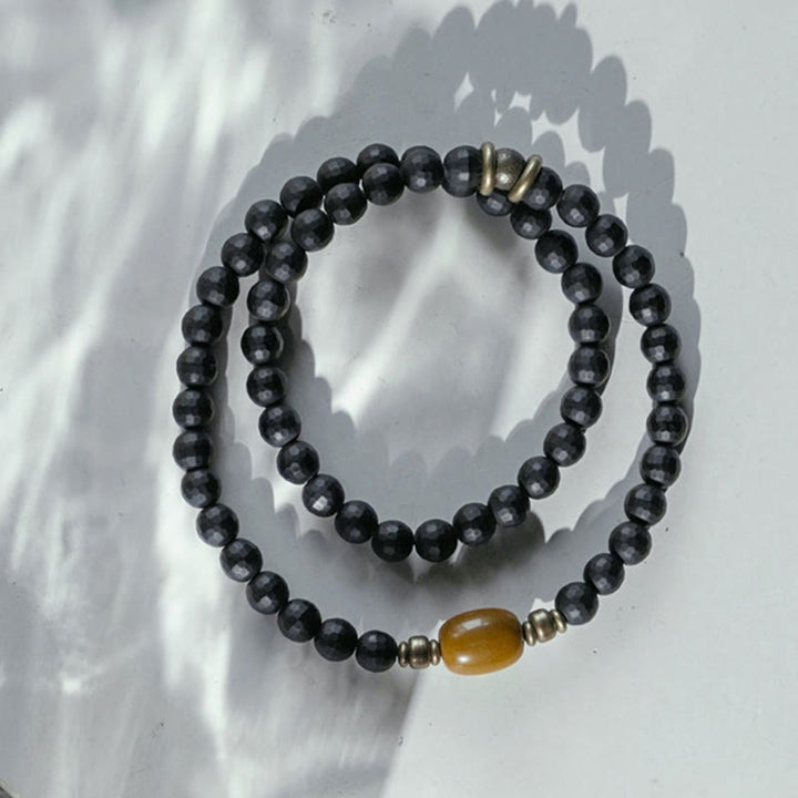 Buddha Stones Frosted Cut Surface Black Onyx Topaz Beads Double Wrap Protection Bracelet - image 1