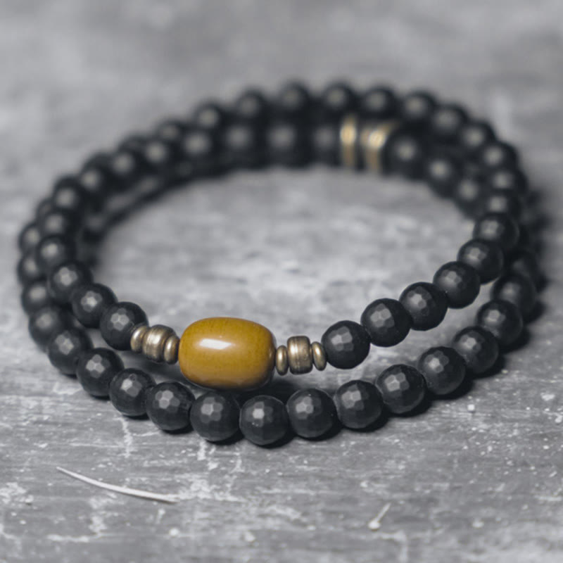 Buddha Stones Frosted Cut Surface Black Onyx Topaz Beads Double Wrap Protection Bracelet - Black Onyx Topaz(Wrist Circumference: 17-17.6cm) - image 0