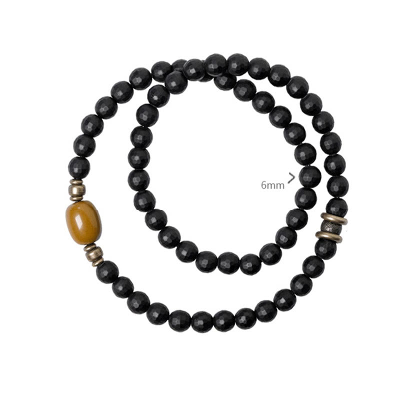Buddha Stones Frosted Cut Surface Black Onyx Topaz Beads Double Wrap Protection Bracelet - image 4