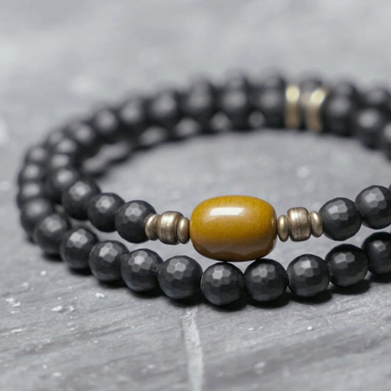 Buddha Stones Frosted Cut Surface Black Onyx Topaz Beads Double Wrap Protection Bracelet - image 2
