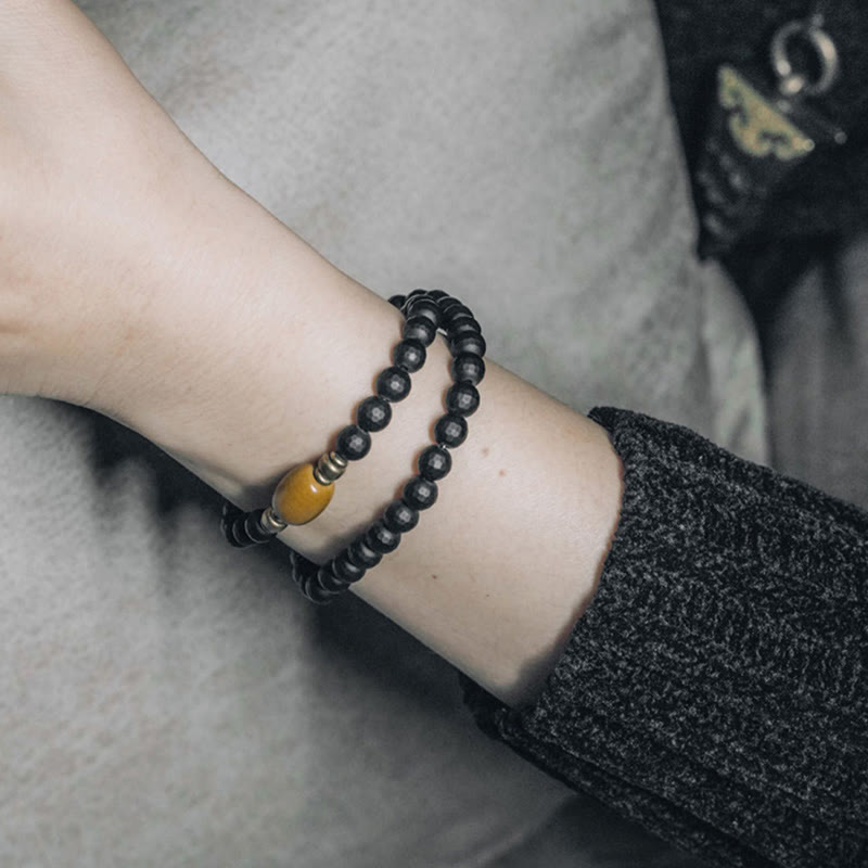 Buddha Stones Frosted Cut Surface Black Onyx Topaz Beads Double Wrap Protection Bracelet - image 3