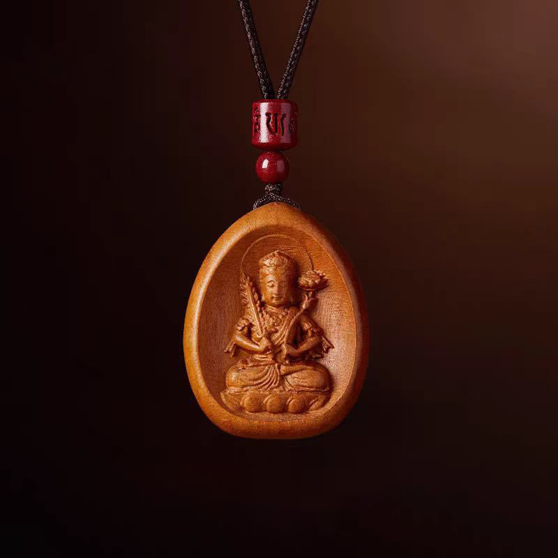 Buddha Stones Peach Wood Cinnabar Om Mani Padme Hum Chinese Zodiac Black String Necklace Pendants - Peach Wood-Ox Tiger - image 21