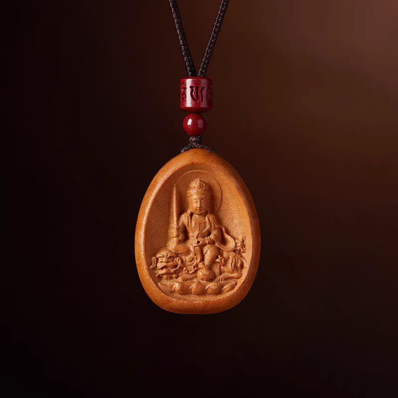 Buddha Stones Peach Wood Cinnabar Om Mani Padme Hum Chinese Zodiac Black String Necklace Pendants - Peach Wood-Rabbit - image 22