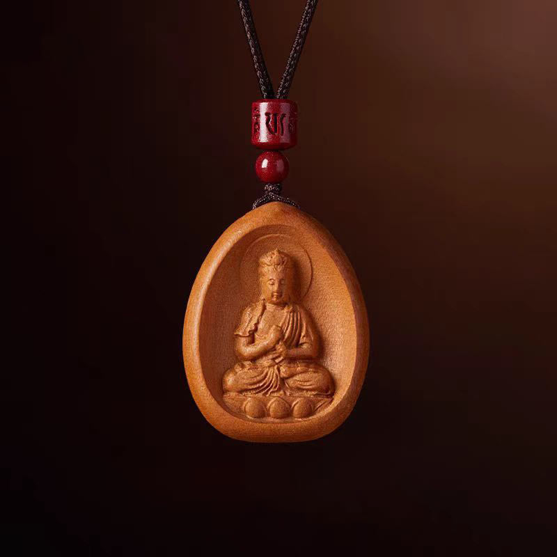 Buddha Stones Peach Wood Cinnabar Om Mani Padme Hum Chinese Zodiac Black String Necklace Pendants - Peach Wood-Goat Monkey - image 24