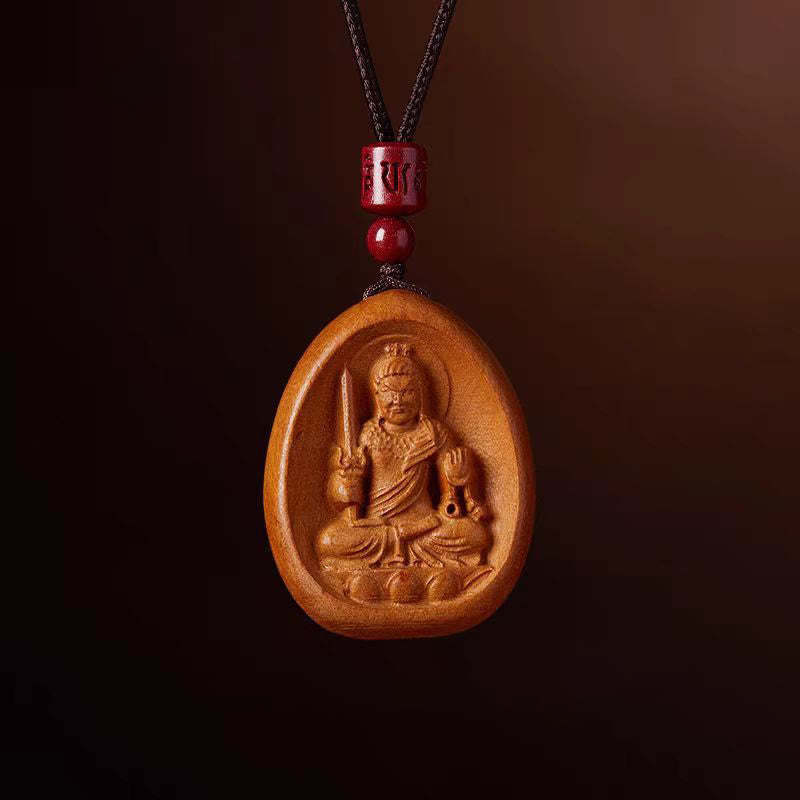 Buddha Stones Peach Wood Cinnabar Om Mani Padme Hum Chinese Zodiac Black String Necklace Pendants - Peach Wood-Rooster - image 25