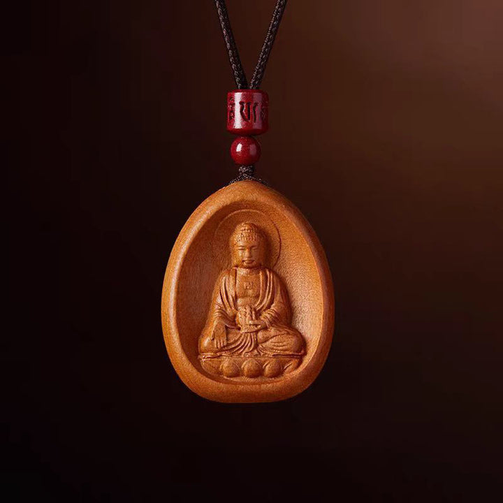 Buddha Stones Peach Wood Cinnabar Om Mani Padme Hum Chinese Zodiac Black String Necklace Pendants - Peach Wood-Dog Pig - image 26