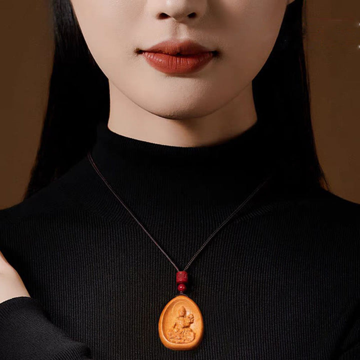 Buddha Stones Peach Wood Cinnabar Om Mani Padme Hum Chinese Zodiac Black String Necklace Pendants - image 16