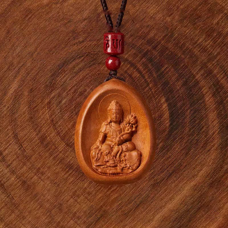 Buddha Stones Peach Wood Cinnabar Om Mani Padme Hum Chinese Zodiac Black String Necklace Pendants - image 2