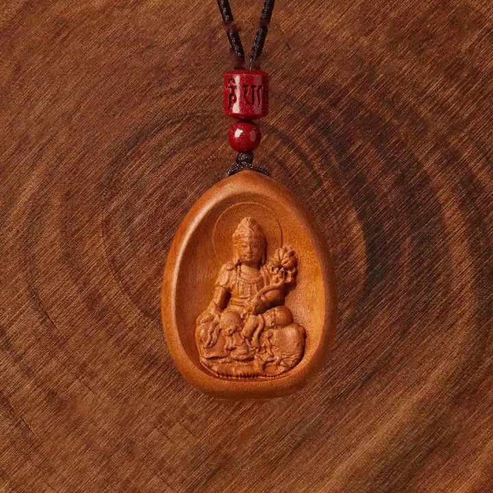 Buddha Stones Peach Wood Cinnabar Om Mani Padme Hum Chinese Zodiac Black String Necklace Pendants - image 2