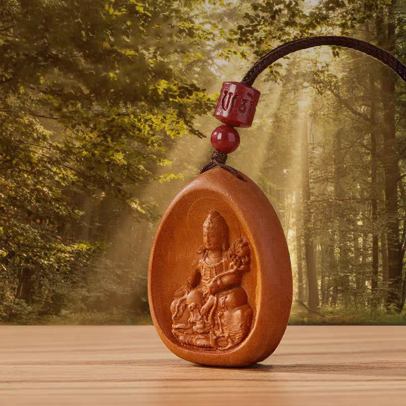 Buddha Stones Peach Wood Cinnabar Om Mani Padme Hum Chinese Zodiac Black String Necklace Pendants - image 11