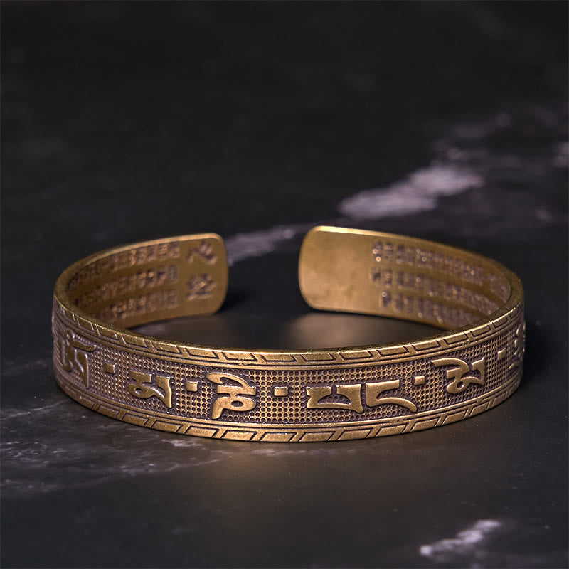 Buddha Stones Six True Words 'om Mani Padme Hum' Heart Sutra Copper Brass Luck Wisdom Bracelet Bangle - image 1
