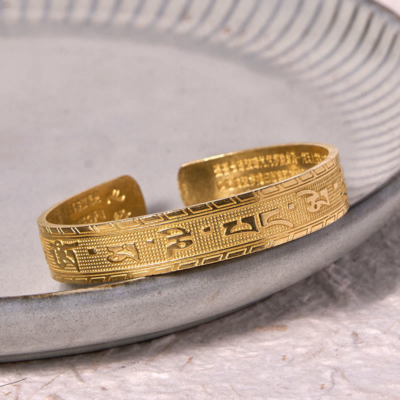 Buddha Stones Six True Words 'om Mani Padme Hum' Heart Sutra Copper Brass Luck Wisdom Bracelet Bangle - image 8