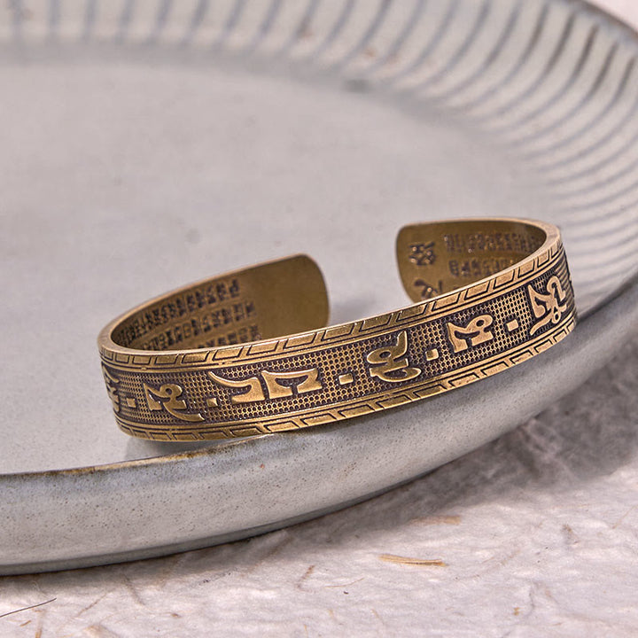 Buddha Stones Six True Words 'om Mani Padme Hum' Heart Sutra Copper Brass Luck Wisdom Bracelet Bangle - image 2