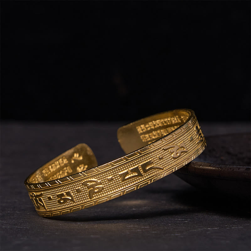 Buddha Stones Six True Words 'om Mani Padme Hum' Heart Sutra Copper Brass Luck Wisdom Bracelet Bangle - Polished(Wrist Circumference: 14-18cm) - image 6