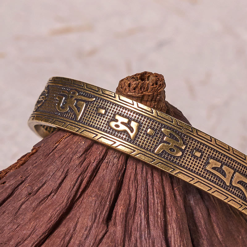 Buddha Stones Six True Words 'om Mani Padme Hum' Heart Sutra Copper Brass Luck Wisdom Bracelet Bangle - image 3