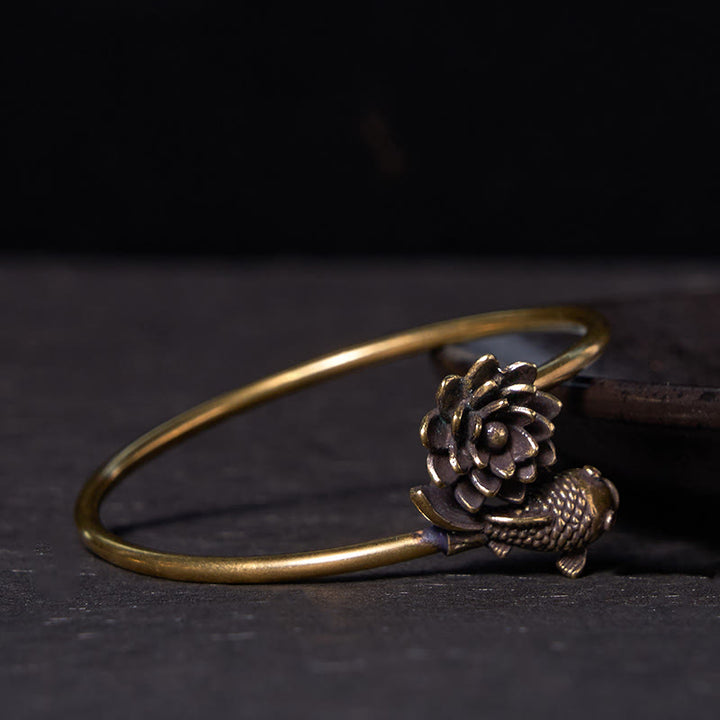 Buddha Stones Lotus Flower Koi Fish Copper Brass Enlightenment Luck Bracelet Bangle - image 1