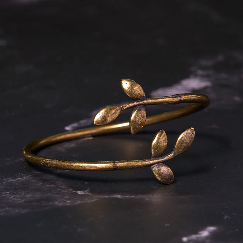 Buddha Stones Lucky Clover Copper Brass Healing Bracelet Bangle - image 1