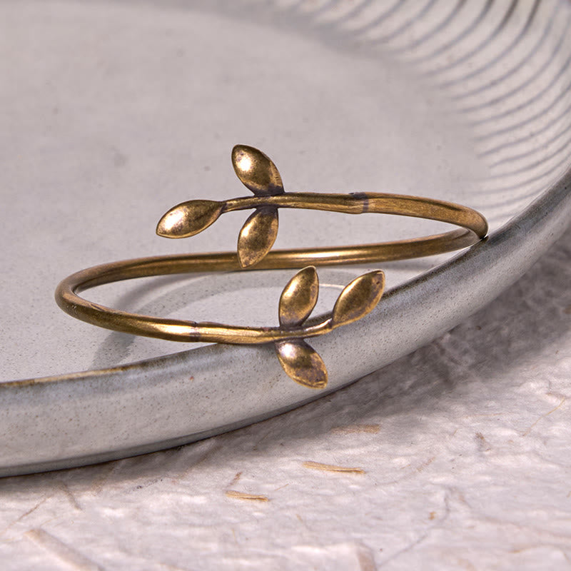 Buddha Stones Lucky Clover Copper Brass Healing Bracelet Bangle - image 2