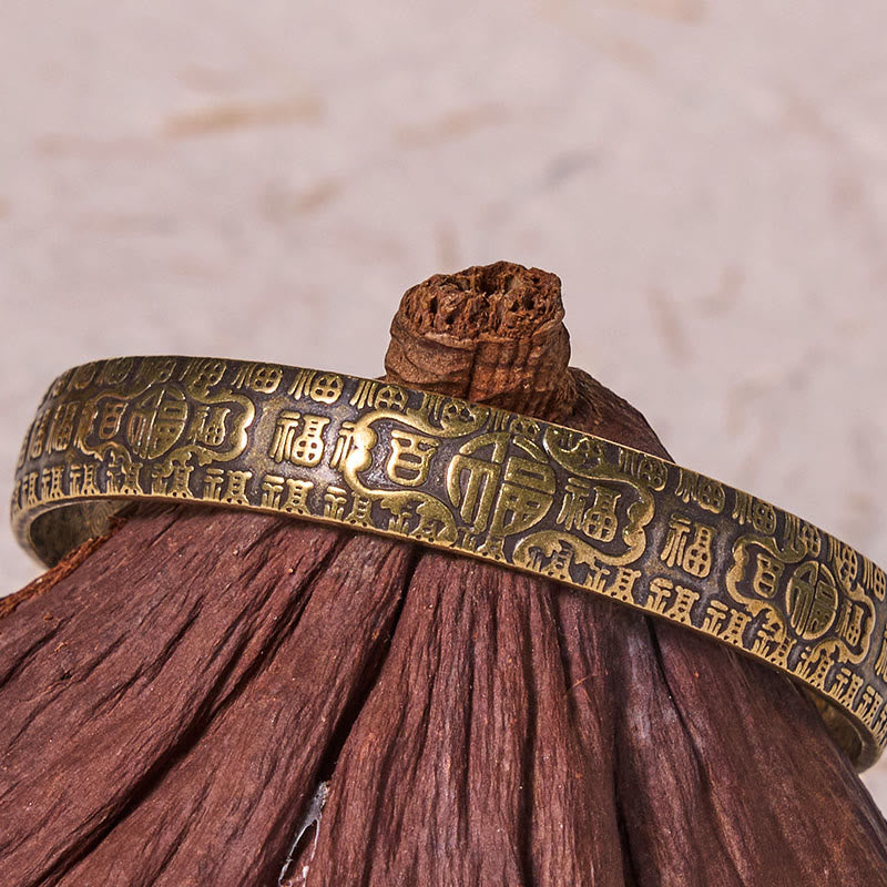 Buddha Stones Hundred Blessings Fu Character Copper Brass Luck Bracelet Bangle - image 3