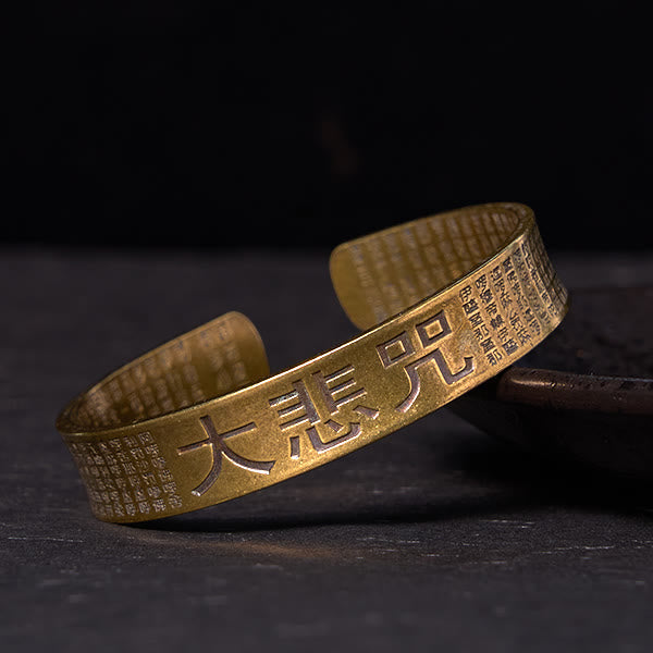 Buddha Stones Great Compassion Mantra Copper Brass Luck Power Bracelet Bangle - Vintage(Wrist Circumference: 14-18cm) - image 0