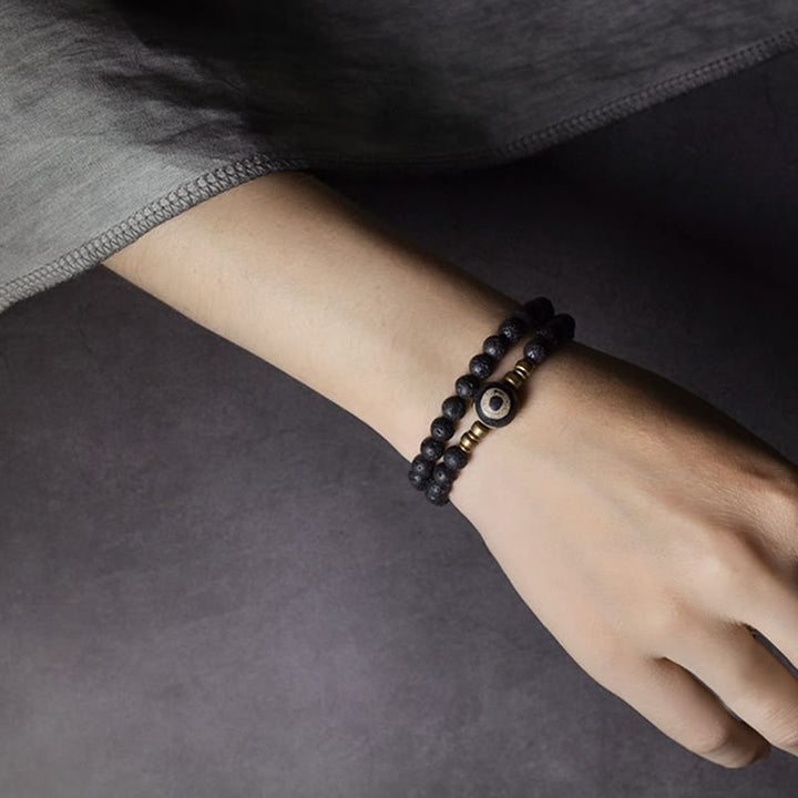 Buddha Stones Vintage Lava Rock Three-eyed Dzi Bead Copper Brass Beads Double Wrap Healing Bracelet - image 10