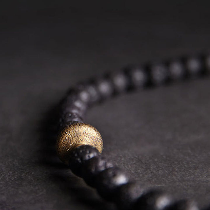 Buddha Stones Vintage Lava Rock Three-eyed Dzi Bead Copper Brass Beads Double Wrap Healing Bracelet - image 11