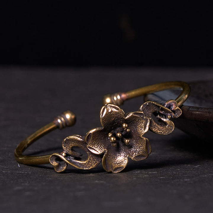 Buddha Stones Flowers Leaves Copper Brass Luck Healing Cuff Bracelet Bangle - Large Blossom(Wrist Circumference: 14-17cm) - image 0
