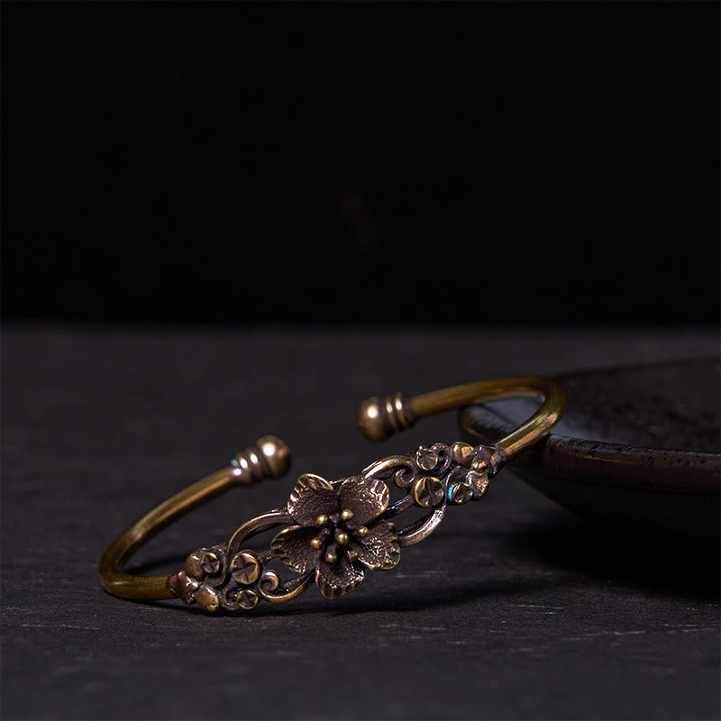 Buddha Stones Flowers Leaves Copper Brass Luck Healing Cuff Bracelet Bangle - Small Blossom leaves(Wrist Circumference: 14-17cm) - image 5