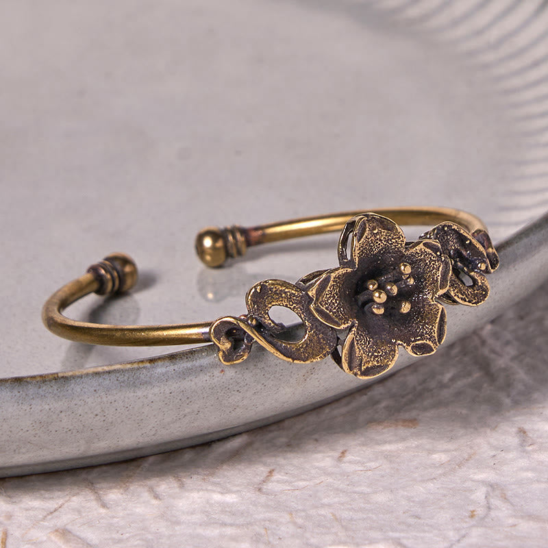 Buddha Stones Flowers Leaves Copper Brass Luck Healing Cuff Bracelet Bangle - image 2