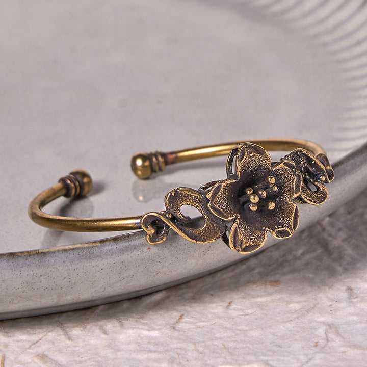 Buddha Stones Flowers Leaves Copper Brass Luck Healing Cuff Bracelet Bangle - image 2
