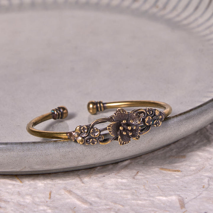 Buddha Stones Flowers Leaves Copper Brass Luck Healing Cuff Bracelet Bangle - image 8