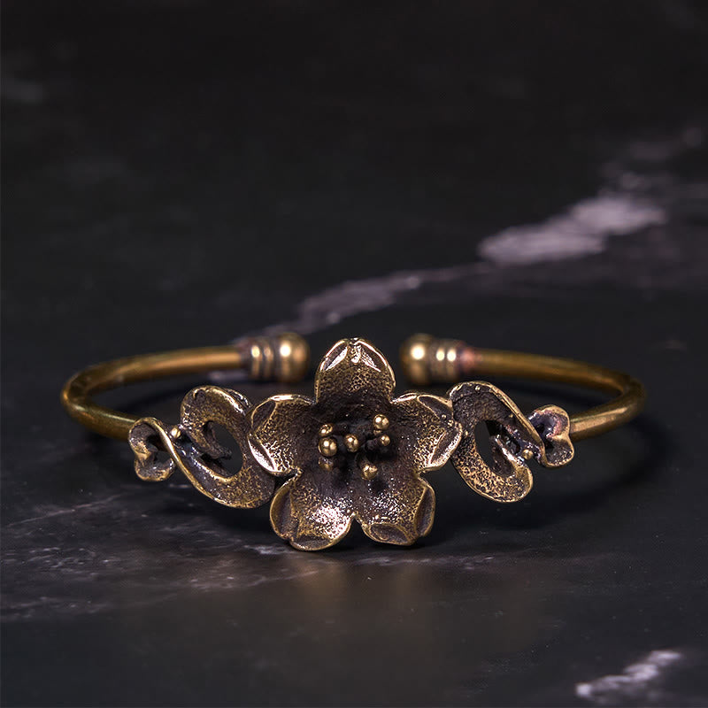 Buddha Stones Flowers Leaves Copper Brass Luck Healing Cuff Bracelet Bangle - image 1