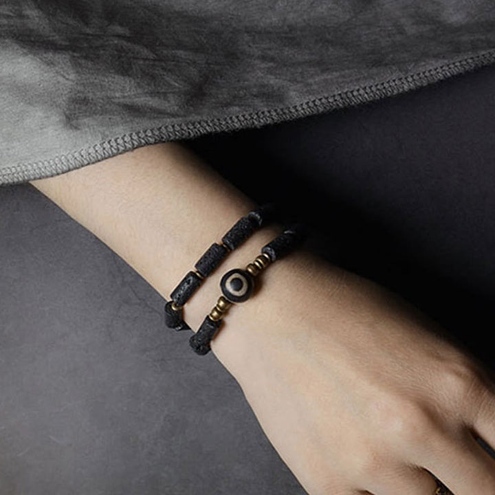 Buddha Stones Vintage Lava Rock Three-eyed Dzi Bead Copper Brass Multi-turn Wrap Calm Bracelet - image 4