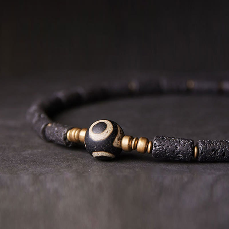 Buddha Stones Vintage Lava Rock Three-eyed Dzi Bead Copper Brass Multi-turn Wrap Calm Bracelet - image 11