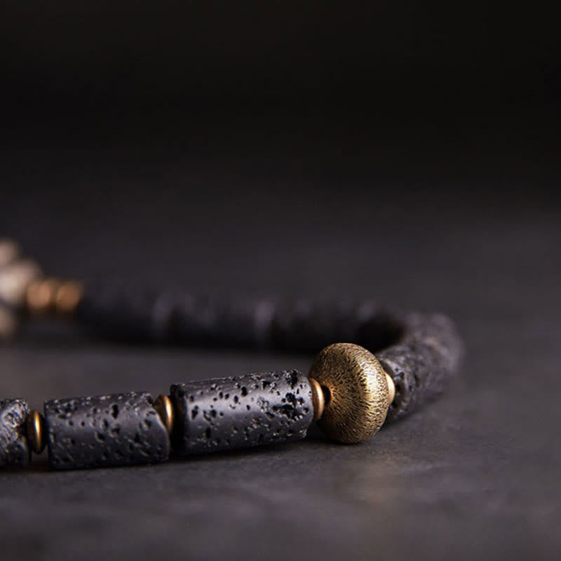 Buddha Stones Vintage Lava Rock Three-eyed Dzi Bead Copper Brass Multi-turn Wrap Calm Bracelet - image 10