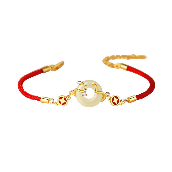 Buddha Stones Hetian Jade Chalcedony Peace Buckle Coin 925 Sterling Silver Year Of The Snake Red String Prosperity Bracelet - image 11